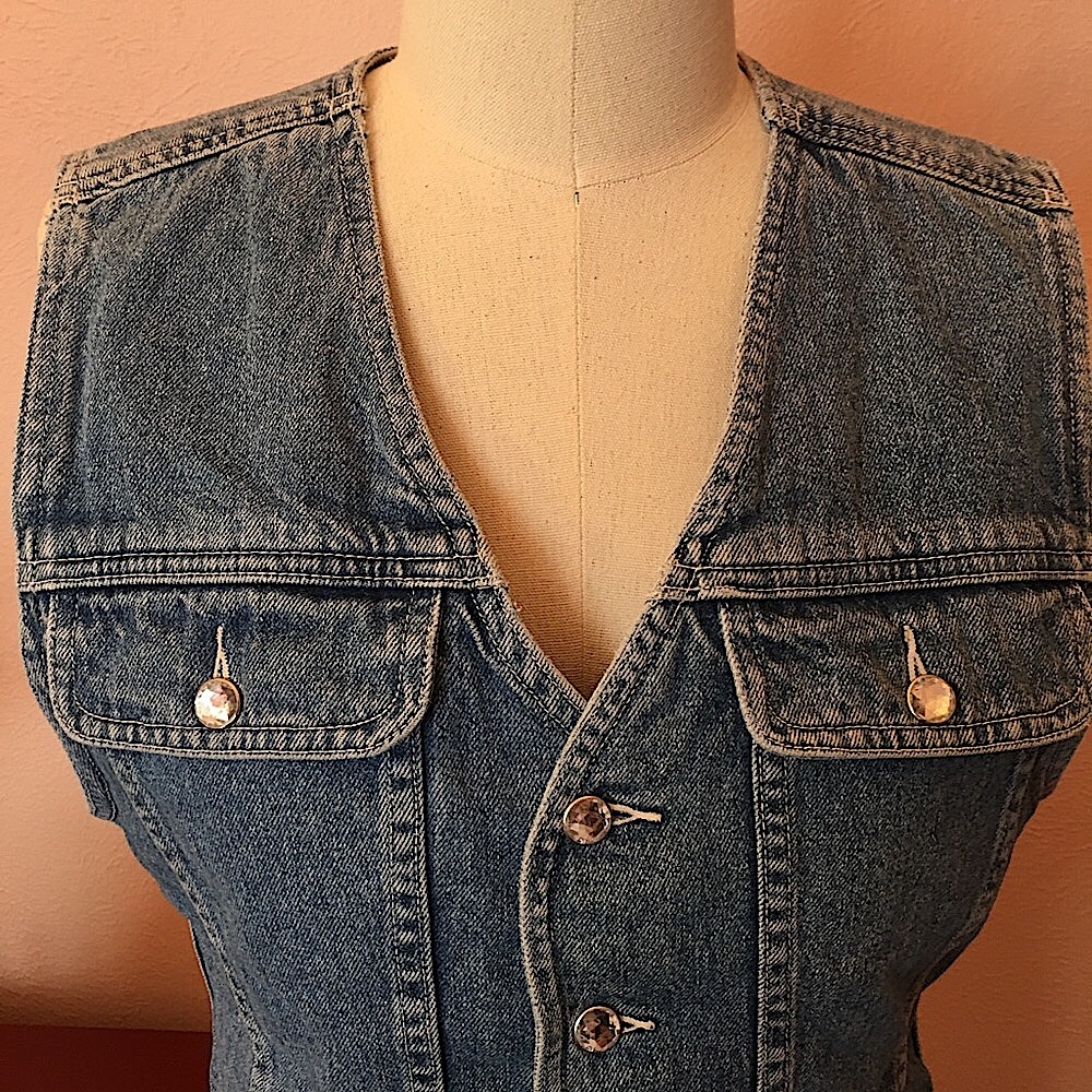 Vintage Liz wear rhinestone denim jean vest M - Picture 7 of 12
